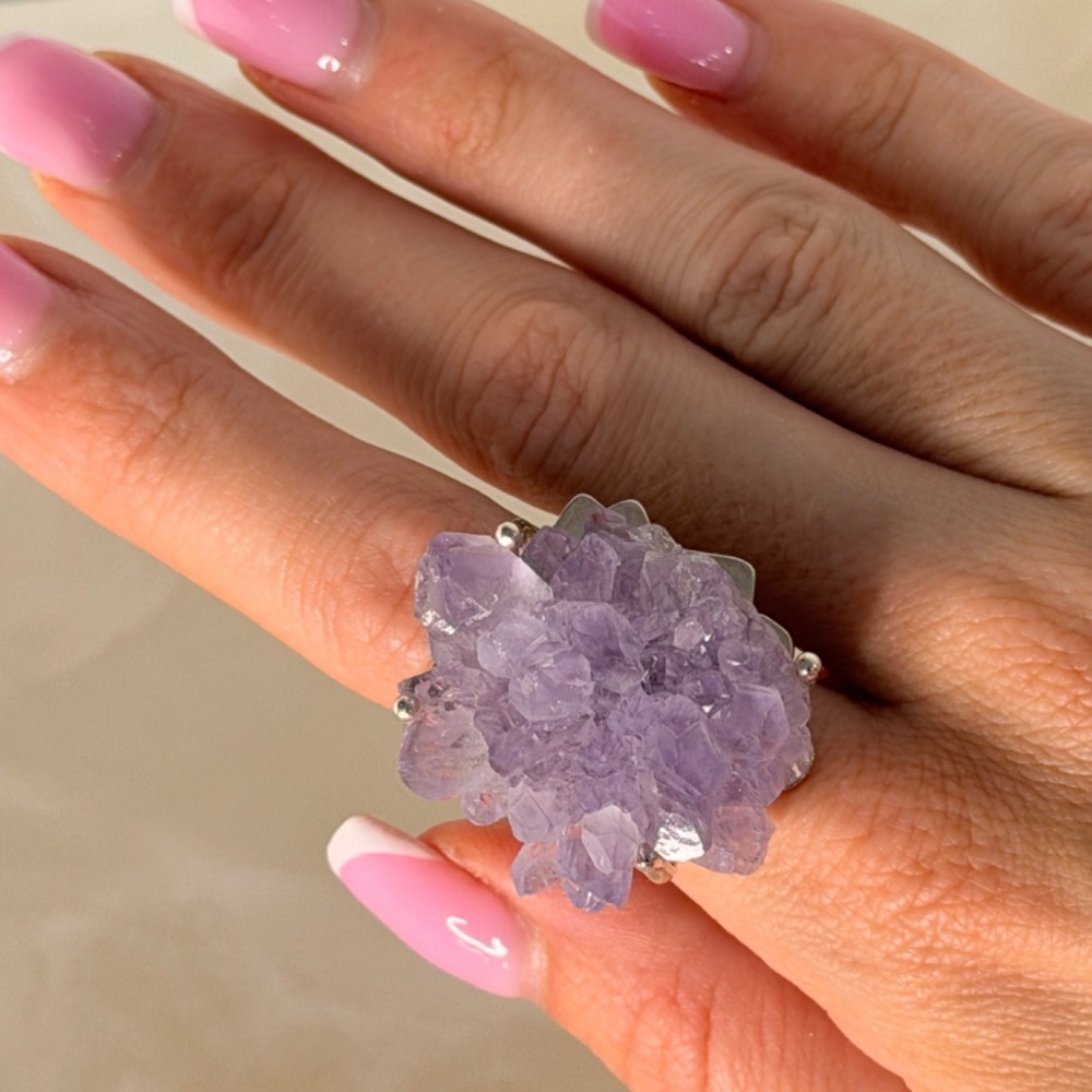 18 K Gold Platted Druzy Amethyst Statement Bracel… - image 4